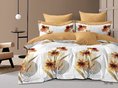 КПБ Cleo сатин набивной "Satin Lux" полуторный 145*215*1 150*220*1(±5) 70*70*2(±2) (CL15/787-SL, Цветы, Мультиколор)