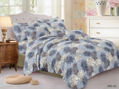 КПБ Cleo полисатин "Art Color" евро 200*220*1 220*240*1(±5) 50*70*2(±2) 70*70*2(±2) (31/092-AC, Листья, Голубой)