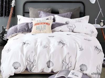 КПБ Cleo сатин набивной "Satin de Luxe" евро 200*220*1 230*250*1(±5) 50*70+5*2 70*70*2(±2) (31/659-SK, Морской, Белый)