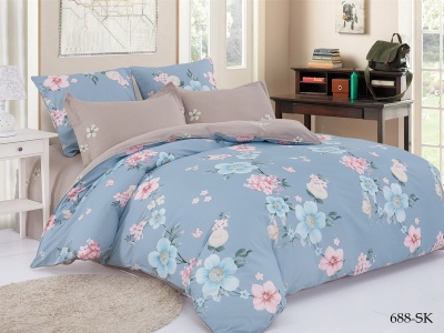 КПБ Cleo сатин набивной "Satin de Luxe" евро 200*220*1 230*250*1(±5) 50*70+5*2 70*70*2(±2) (31/688-SK, Цветы, Мультиколор)