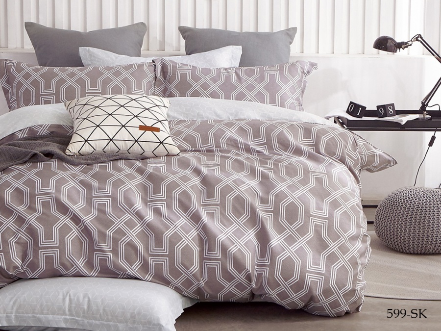 КПБ Cleo сатин набивной "Satin de Luxe" полуторный 150*210*1 160*230*1(±5) 70*70*2(±2) (15/599-SK, Геометрия, Бежевый)