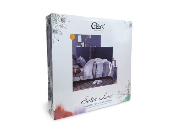 КПБ Cleo сатин набивной "Satin Lux" полуторный 145*215*1 150*220*1(±5) 70*70*2(±2) (15/044-SL, Оригинальное, Голубой)