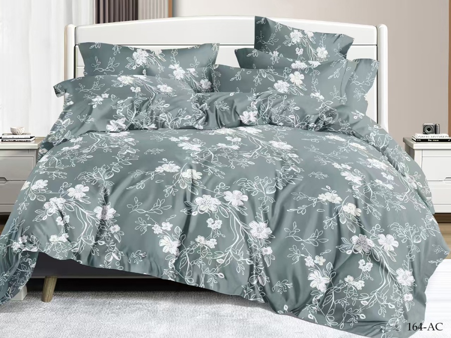 КПБ Cleo полисатин "Art Color" двуспальный 175*215*1 200*220*1(±5) 70*70*2(±2) (20/164-AC, Цветы, Зеленый)