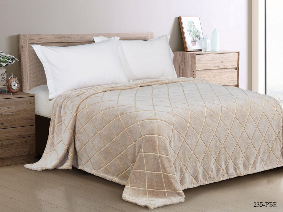 Плед CL HOME "BAMBOO"  евро 200*220 микрофибра 100% в атласной ленте  (200/235-pbe/LA, Геометрия, Бежевый)