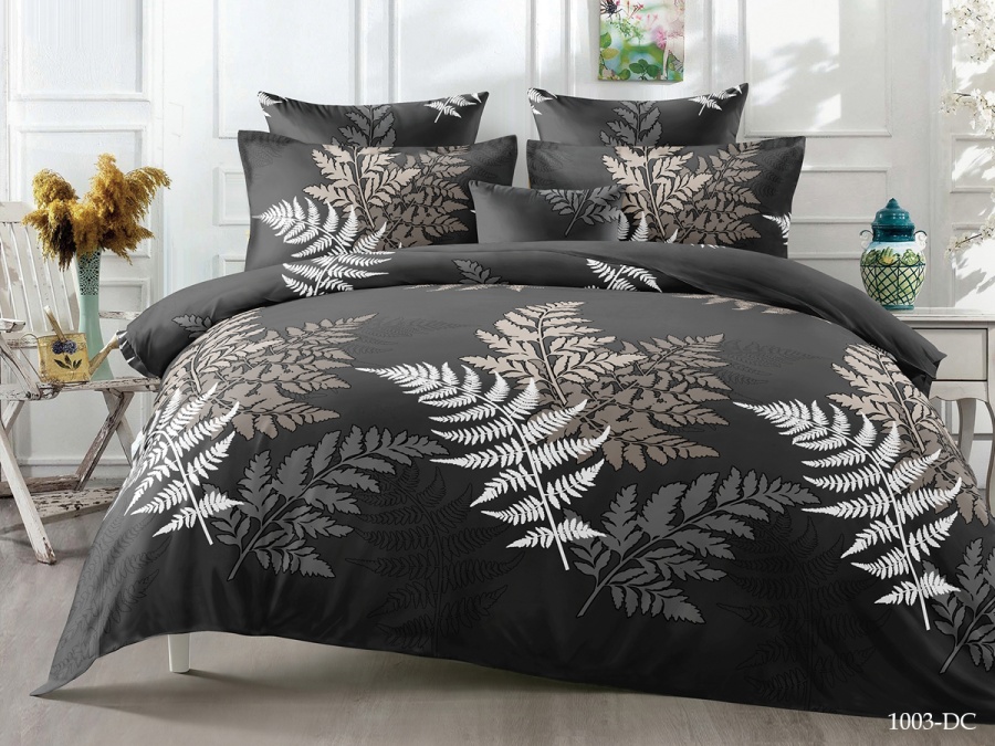 КПБ CL HOME микросатин "Dreams Color" полуторный 145*215*1 150*220*1(±5) 70*70*2(±2) (CH15/003-DC, Листья, Серый)