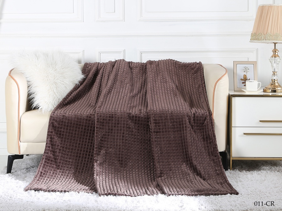 Плед Cleo "Carre"  велсофт полуторный 150*200 (150/011-CR, Клетка, Коричневый)