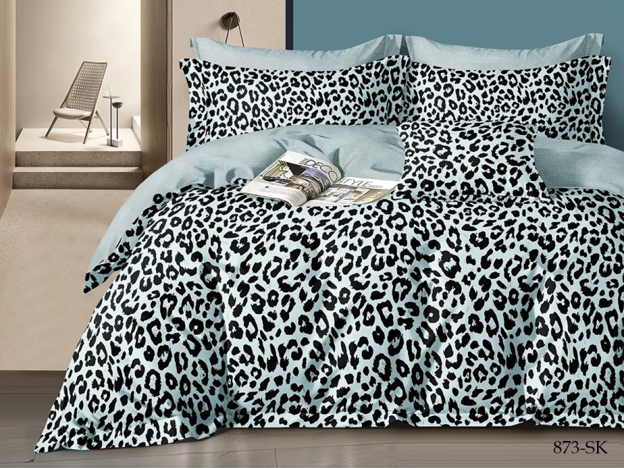 КПБ Cleo сатин набивной "Satin de Luxe" полуторный 150*210*1 160*230*1(±5) 70*70*2(±2) (15/873-SK, Оригинальное, Голубой)