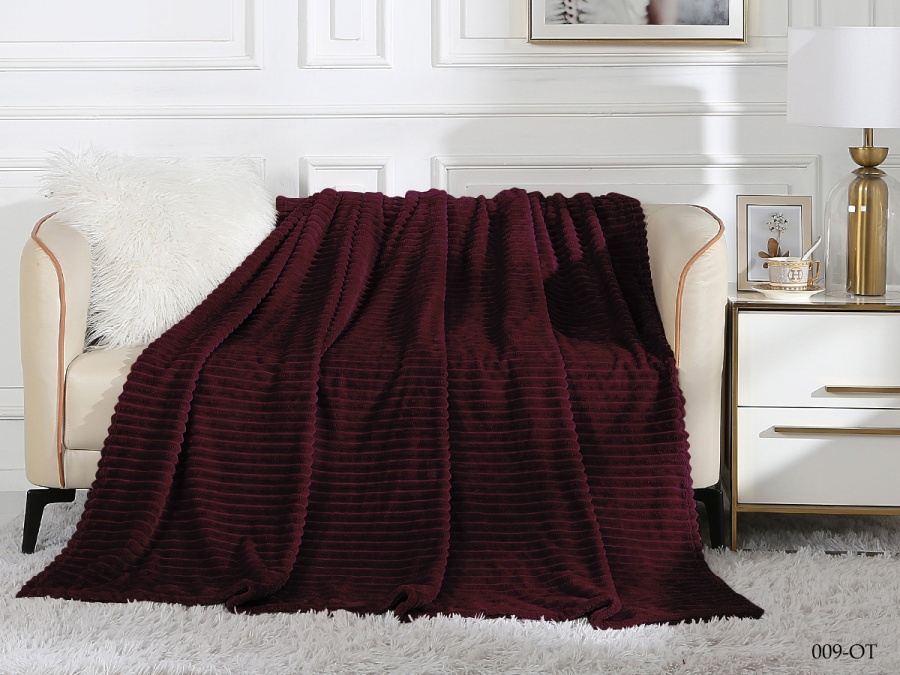 Плед Cleo "Orrizonte" велсофт двуспальный 180*200 (180/009-OT, Полоска, Бордовый)