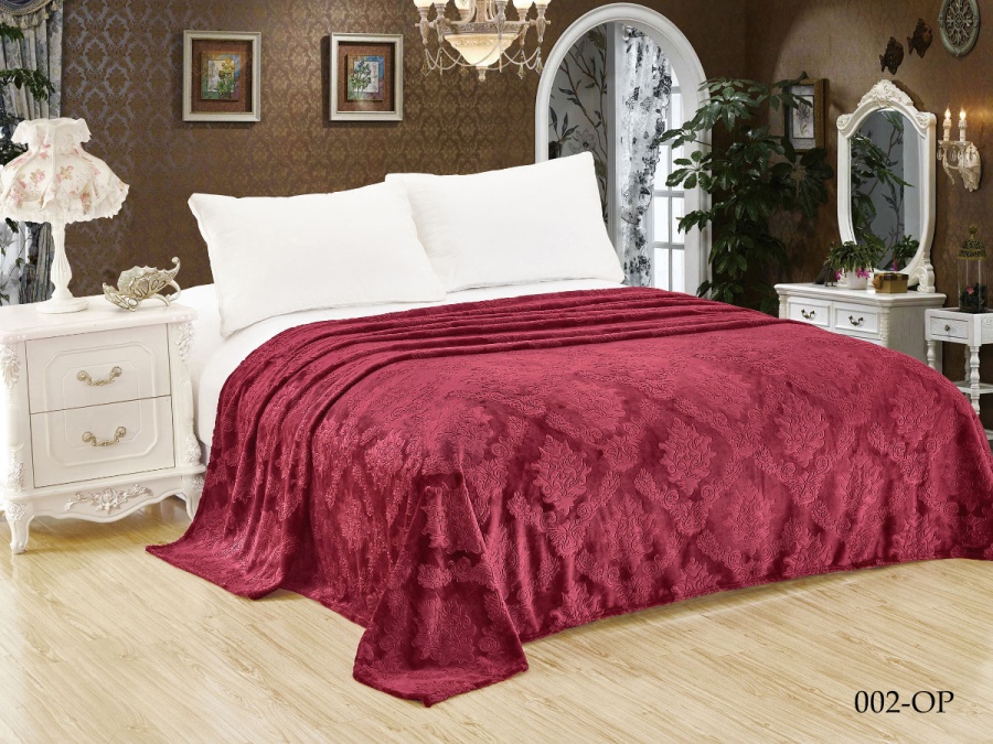Плед Cleo "Parma" велсофт двуспальный 180*200 (180/002-OP, Узоры, Бордовый)