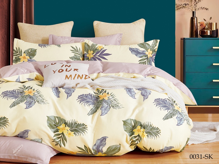 КПБ Cleo сатин набивной "Satin de Luxe" полуторный 150*210*1 160*230*1(±5) 70*70*2(±2) (15/0031-SK, Цветы, Желтый)