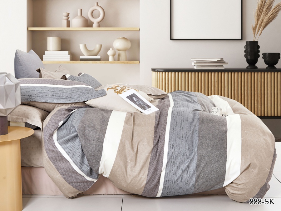 КПБ Cleo сатин набивной "Satin de Luxe" полуторный 150*210*1 160*230*1(±5) 70*70*2(±2) CH (15/888-SK/CH, Оригинальное, Мультиколор)