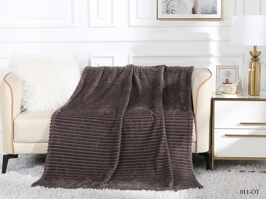 Плед Cleo "Orrizonte" велсофт полуторный 150*200 (150/011-OT, Полоска, Коричневый)