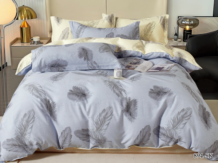 КПБ Cleo сатин набивной "Satin de Luxe" полуторный 150*210*1 160*230*1(±5) 70*70*2(±2) (15/894-SK, Оригинальное, Серый)