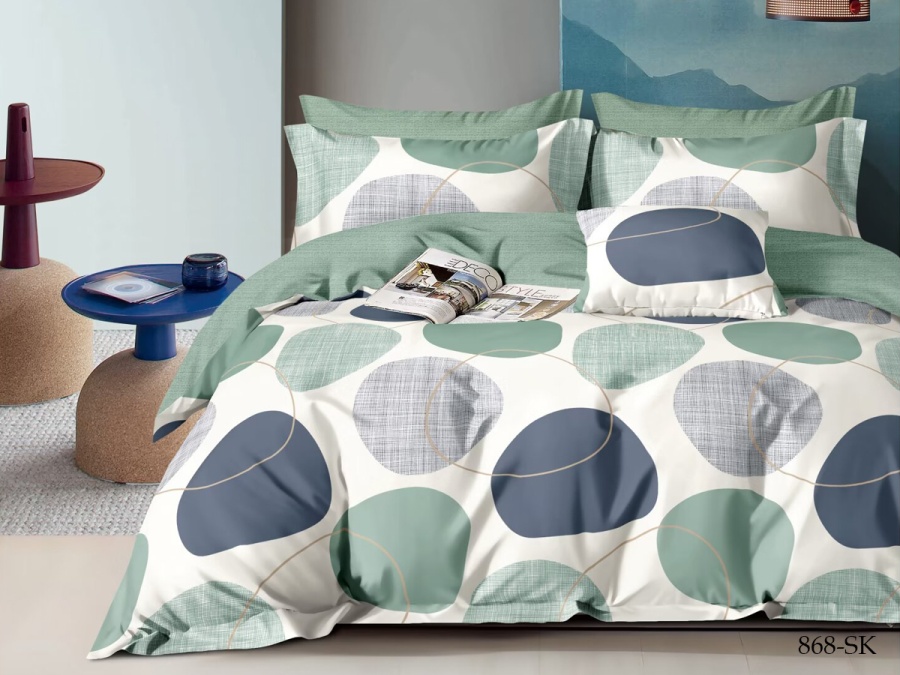 КПБ Cleo сатин набивной "Satin de Luxe" полуторный 150*210*1 160*230*1(±5) 70*70*2(±2) (15/868-SK, Круги, Мультиколор)