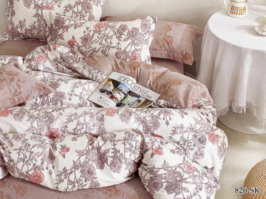 КПБ Cleo сатин набивной "Satin de Luxe" полуторный 150*210*1 160*230*1(±5) 50*70*2(±2) (16/826-SK, Цветы, Мультиколор)