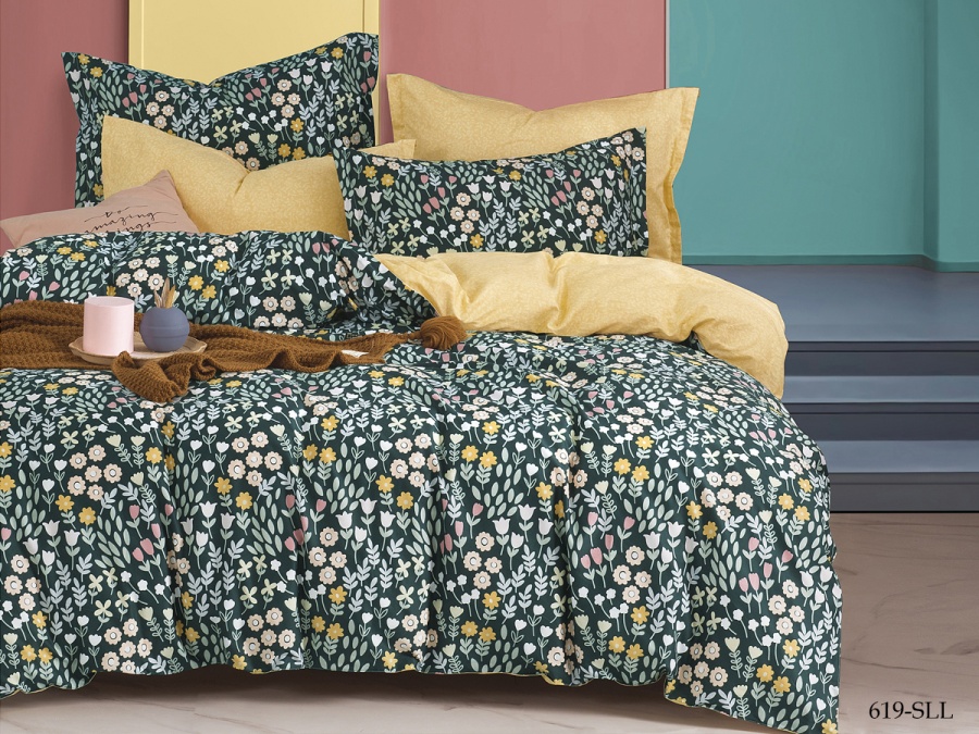 КПБ Cleo сатин набивной "Satin euro max" двуспальный 175*215*1 200*220*1(±5) 50*70*2(±2) (22/619-SLL, Цветы, Мультиколор)