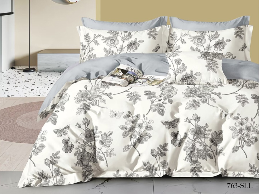 КПБ Cleo сатин набивной "Satin euro max" двуспальный 175*215*1 200*220*1(±5) 50*70*2(±2) (22/763-SLL, Растения, Мультиколор)