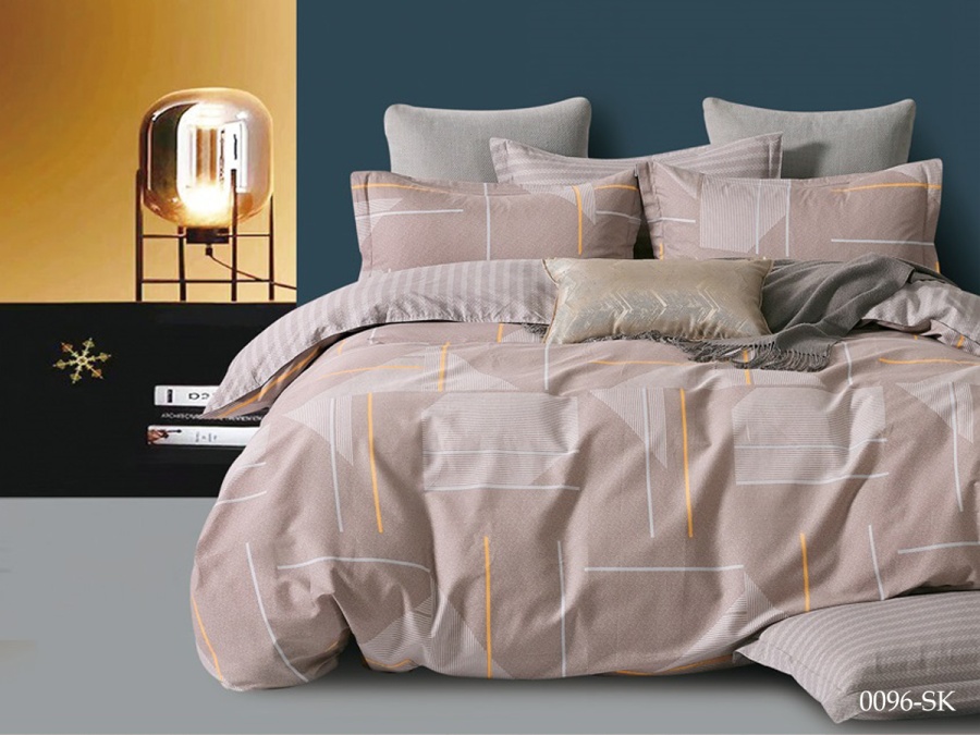 КПБ Cleo сатин набивной "Satin de Luxe" дуэт 150*210*2 230*250*1(±5) 50*70+5*2 70*70*2(±2) (41/0096-SK, Геометрия, Бежевый)