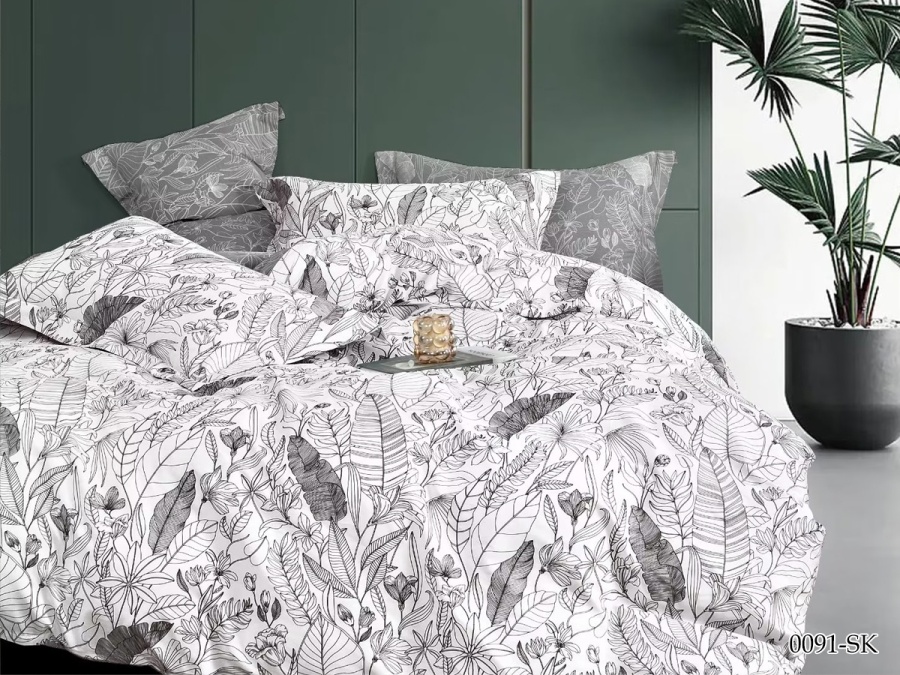 КПБ Cleo сатин набивной "Satin de Luxe" полуторный 150*210*1 160*230*1(±5) 50*70*2(±2) (16/0091-SK, Растения, Мультиколор)