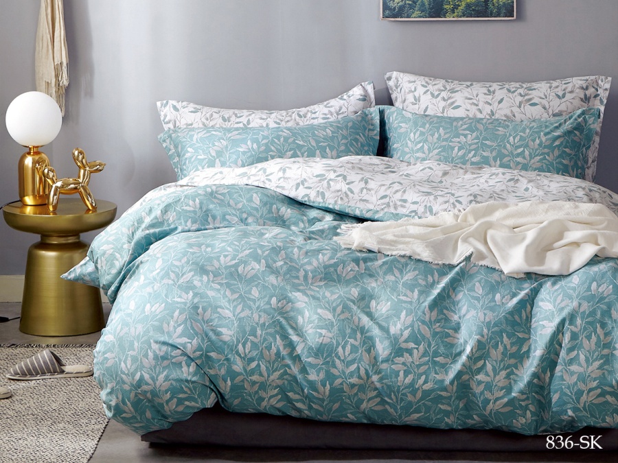 КПБ Cleo сатин набивной "Satin de Luxe" полуторный 150*210*1 160*230*1(±5) 50*70*2(±2) (16/836-SK, Листья, Мультиколор)