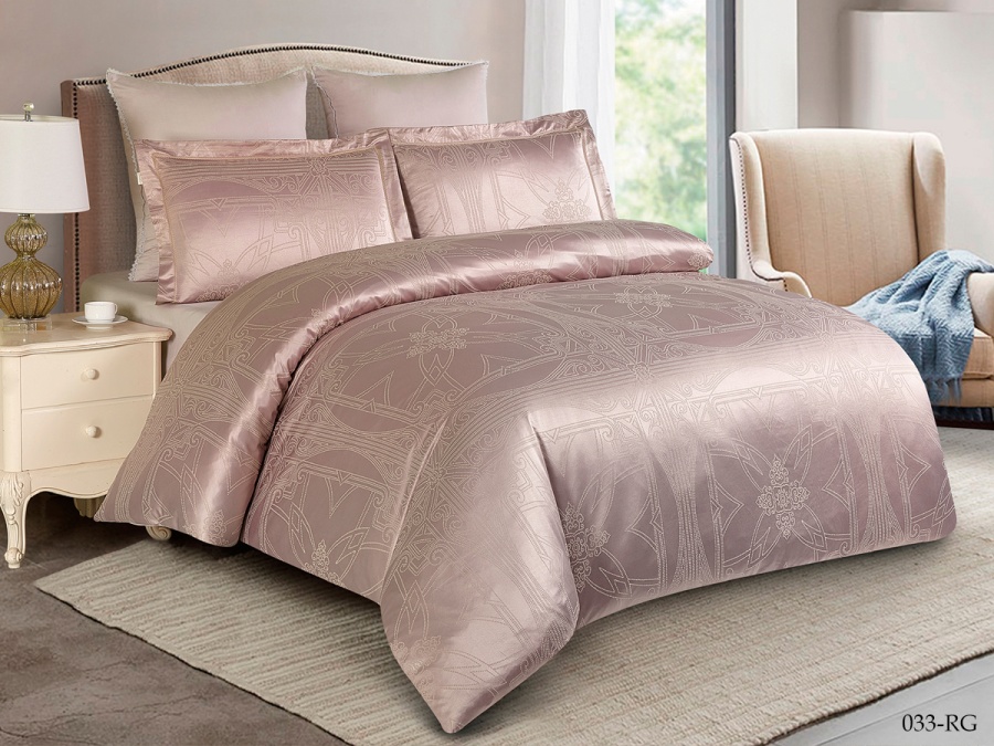 КПБ Cleo "Royal Jacquard" евро 200*220*1 230*250*1(±5) 50*70*2+5см(±2) 70*70*2(±2) (31/033-RG, Узоры, Розовый)