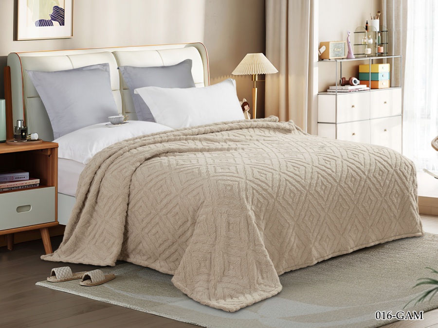 Плед Cleo "Gammi" велсофт двуспальный 180*200 (180/016-GAM, Орнамент, Бежевый)