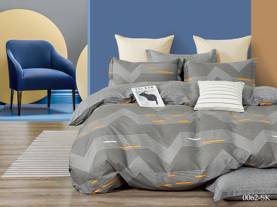 КПБ Cleo сатин набивной "Satin de Luxe" полуторный 150*210*1 160*230*1(±5) 50*70*2(±2) (16/0062-SK, Геометрия, Серый)