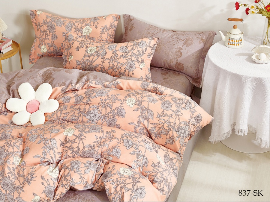 КПБ Cleo сатин набивной "Satin de Luxe" полуторный 150*210*1 160*230*1(±5) 50*70*2(±2) (16/837-SK, Цветы, Мультиколор)