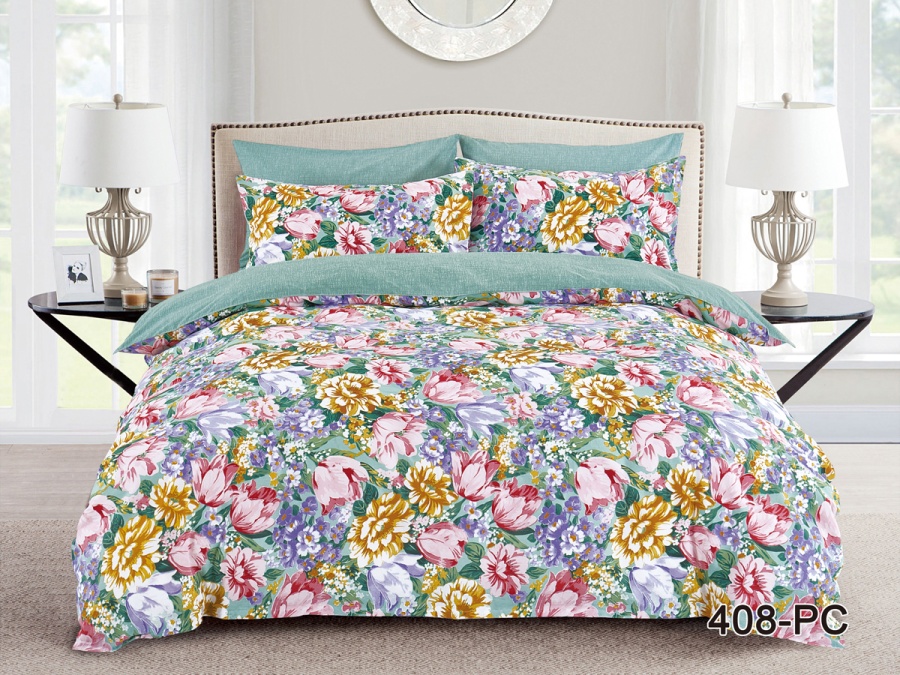 КПБ Cleo Поплин "Pure Cotton" полуторный 145*215*1 150*220*1(±5) 70*70*2(±2) в ПВХ (15/408-PC, Цветы, Мультиколор)