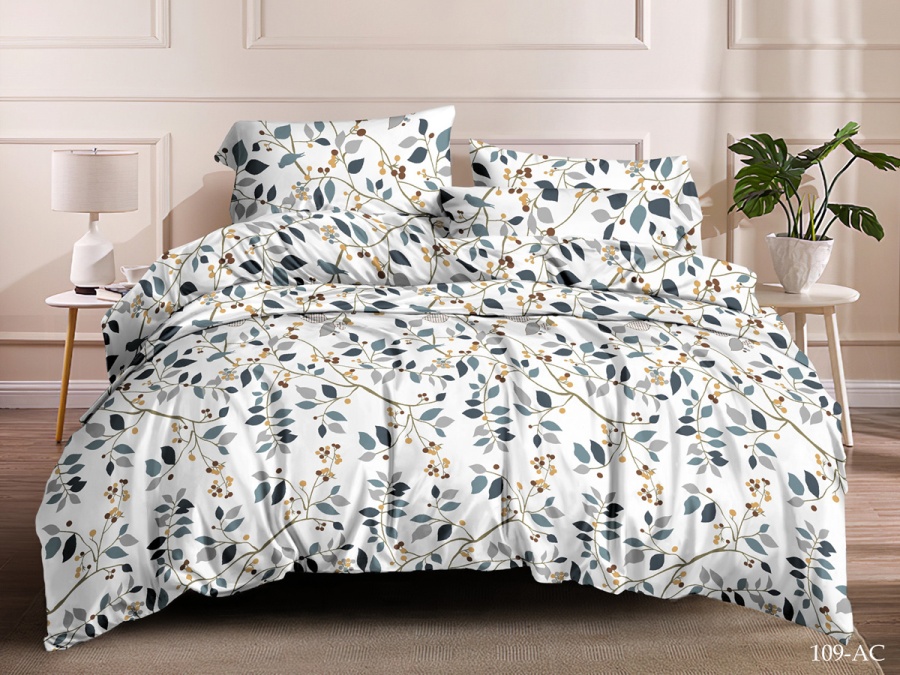 КПБ Cleo полисатин "Art Color" полуторный 145*215*1 150*220*1(±5) 70*70*2(±2) (15/109-AC, Растения, Мультиколор)