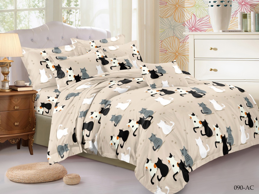 КПБ Cleo полисатин "Art Color" полуторный 145*215*1 150*220*1(±5) 70*70*2(±2) (15/090-AC, Животные, Бежевый)