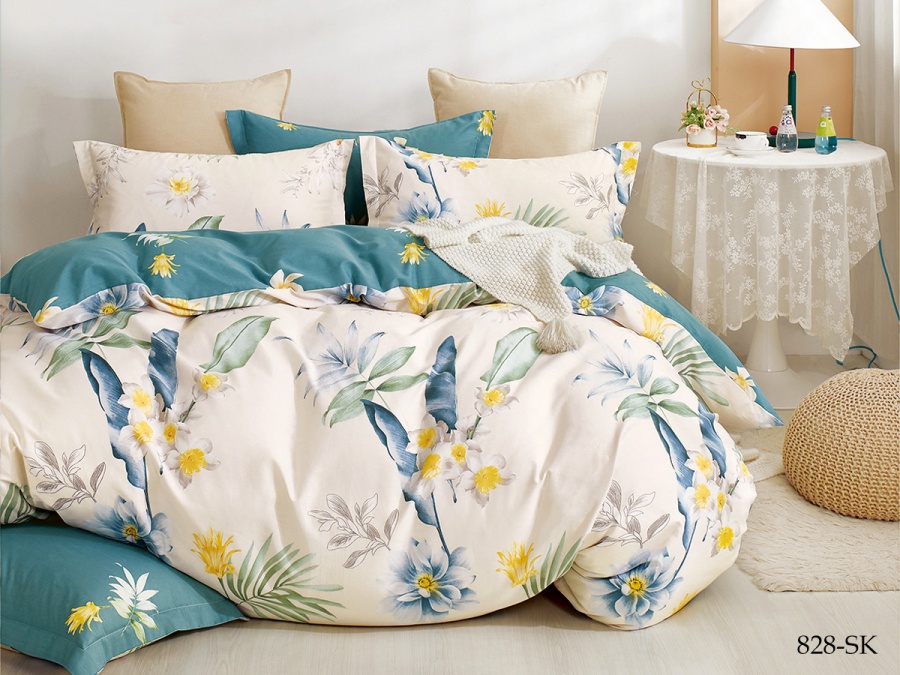 КПБ Cleo сатин набивной "Satin de Luxe" полуторный 150*210*1 160*230*1(±5) 70*70*2(±2) CH (15/828-SK/CH, Цветы, Мультиколор)