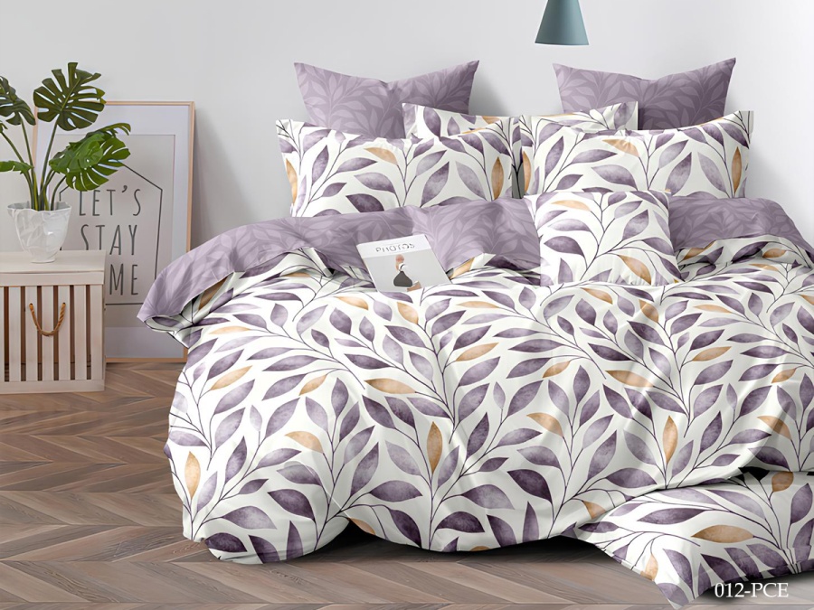 КПБ CL HOME Поплин "Pure Cotton" евро 200*220*1 220*240*1(±5) 50*70*2(±2) 70*70*2(±2) в ПВХ (31/012-PCE, Листья, Сиреневый)