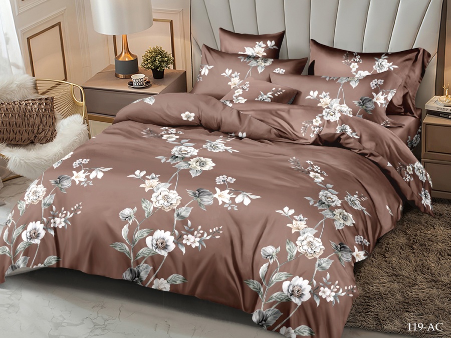 КПБ CL HOME полисатин "Art Color" евро 200*220*1 220*240*1(±5) 50*70*2(±2) 70*70*2(±2) в ПВХ (31/119-AC/CL, Цветы, Коричневый)