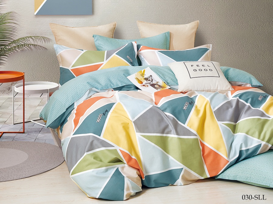 КПБ Cleo сатин набивной "Satin euro max" двуспальный 175*215*1 200*220*1(±5) 50*70*2(±2) (22/030-SLL, Геометрия, Мультиколор)