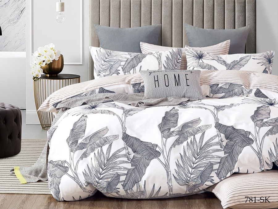 КПБ Cleo сатин набивной "Satin de Luxe" евро 200*220*1 230*250*1(±5) 50*70+5*2 70*70*2(±2) (31/781-SK, Ветви, Белый)