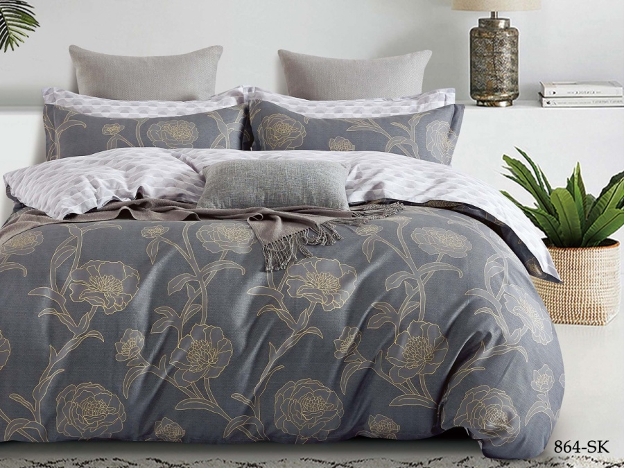 КПБ Cleo сатин набивной "Satin de Luxe" полуторный 150*210*1 160*230*1(±5) 70*70*2(±2) (15/864-SK, Цветы, Мультиколор)