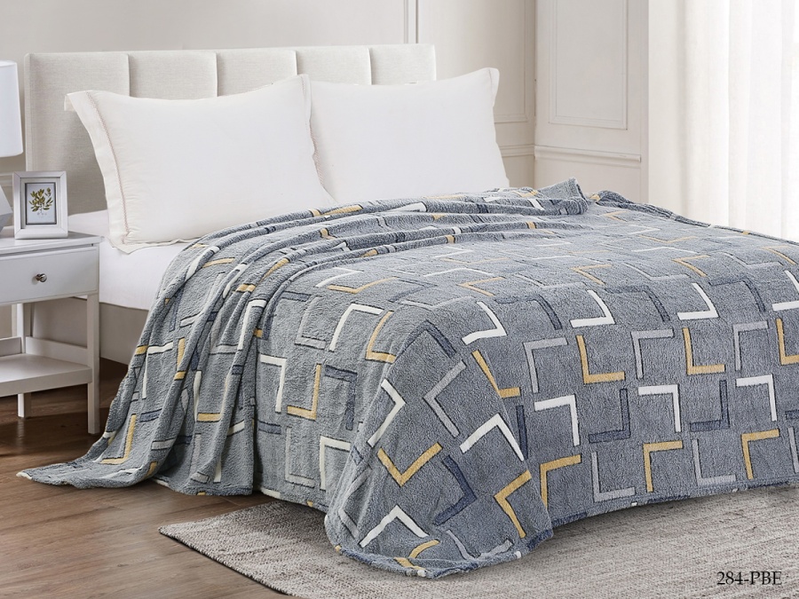 Плед CL HOME "BAMBOO"  двуспальный 180*200 микрофибра 100% в атласной ленте (180/284-pbe/LA, Геометрия, Серый)