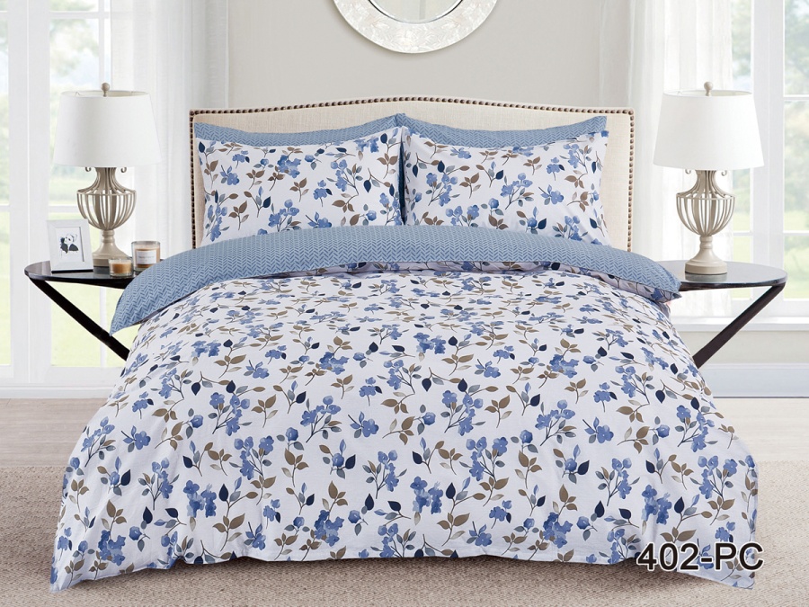 КПБ Cleo Поплин "Pure Cotton" полуторный 145*215*1 150*220*1(±5) 70*70*2(±2) в ПВХ (15/402-PC, Цветы, Голубой)