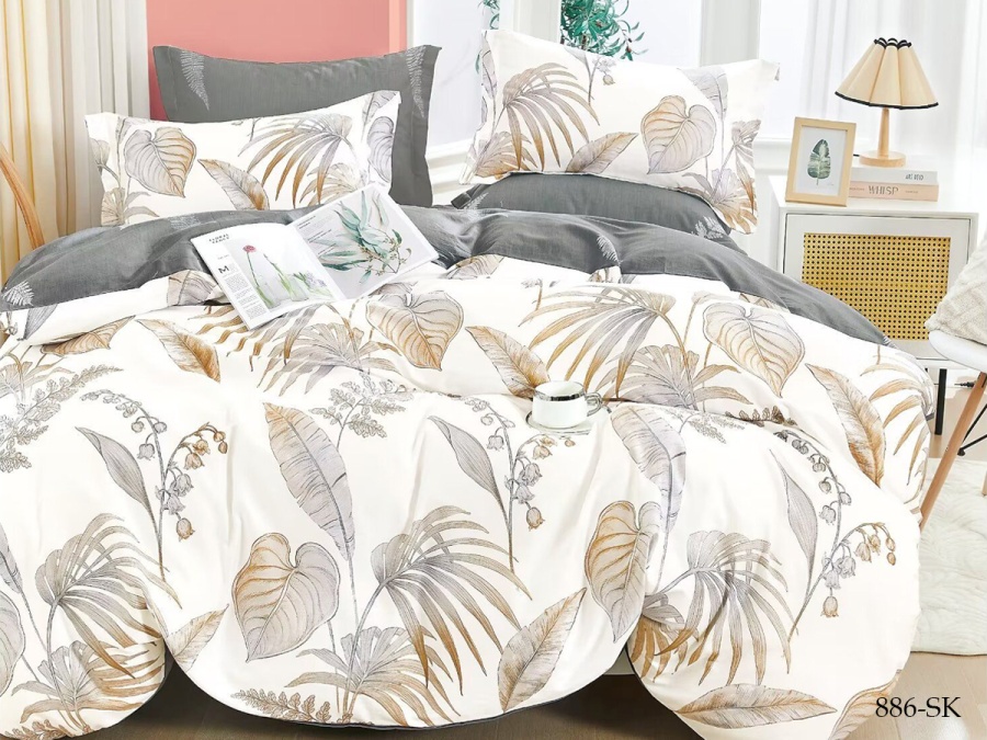 КПБ Cleo сатин набивной "Satin de Luxe" двуспальный 180*210*1 230*240*1(±5) 70*70*2(±2) (20/886-SK, Растения, Мультиколор)
