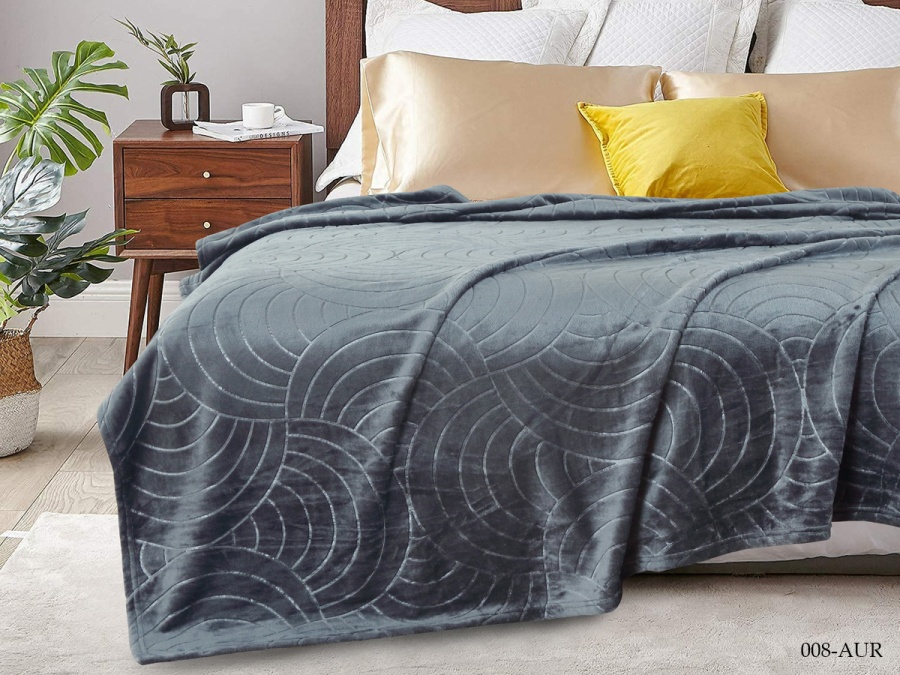 Плед Cleo "Aura" велсофт двуспальный 180*200 (CL180/008-AUR, Узоры, Серый)