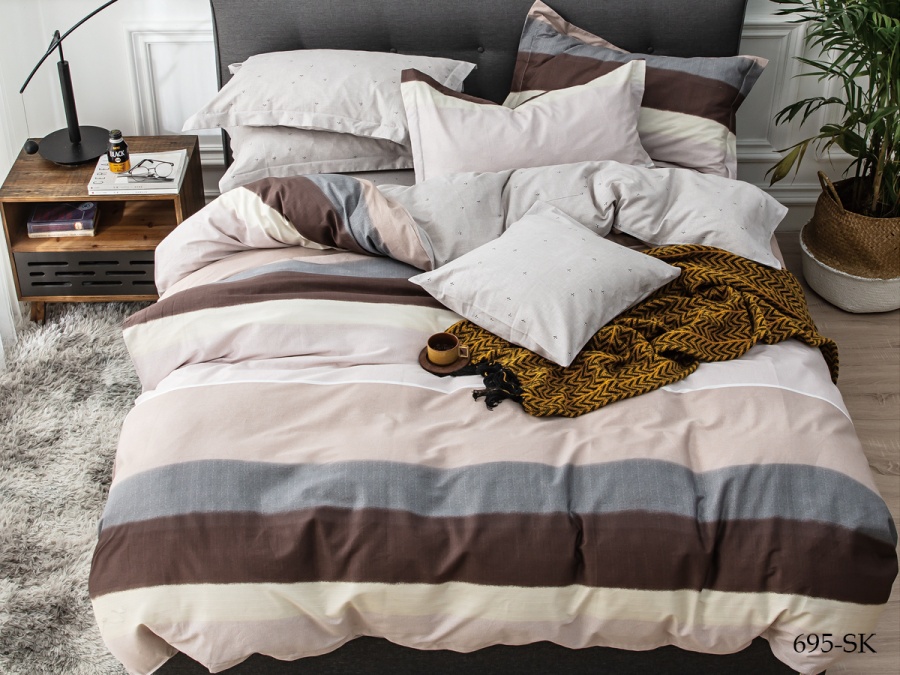 КПБ Cleo сатин набивной "Satin de Luxe" евро 200*220*1 230*250*1(±5) 50*70+5*2 70*70*2(±2) (31/695-SK, Полоска, Мультиколор)