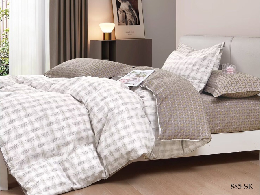 КПБ Cleo сатин набивной "Satin de Luxe" полуторный 150*210*1 160*230*1(±5) 70*70*2(±2) (15/885-SK, Геометрия, Мультиколор)