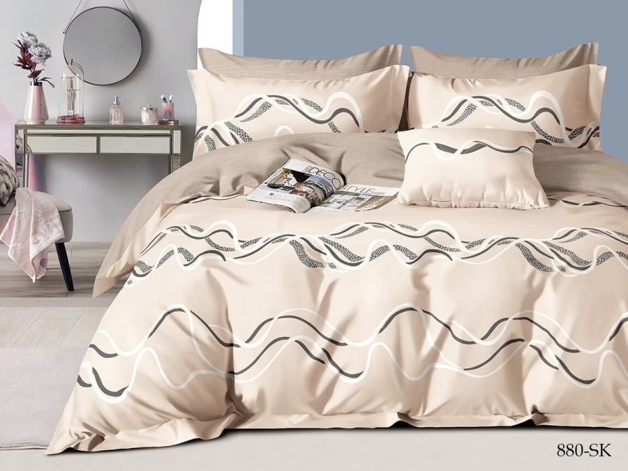 КПБ Cleo сатин набивной "Satin de Luxe" дуэт 150*210*2 230*250*1(±5) 50*70+5*2 70*70*2(±2) (41/880-SK, Оригинальное, Бежевый)