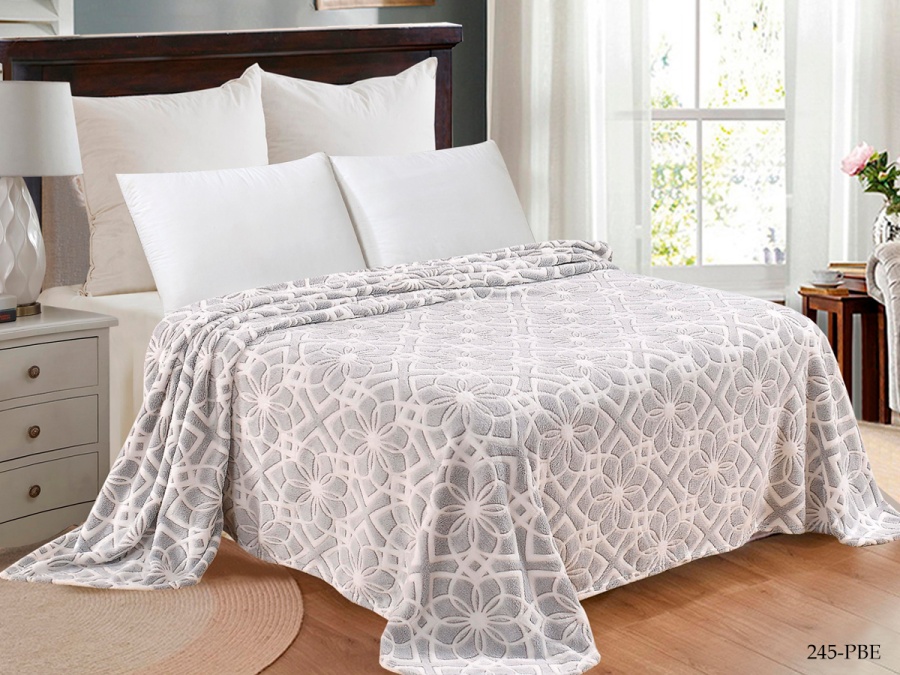 Плед CL HOME "BAMBOO"  полуторный 150*200 микрофибра 100% в атласной ленте (150/245-pbe/LA, Цветы, Серый)