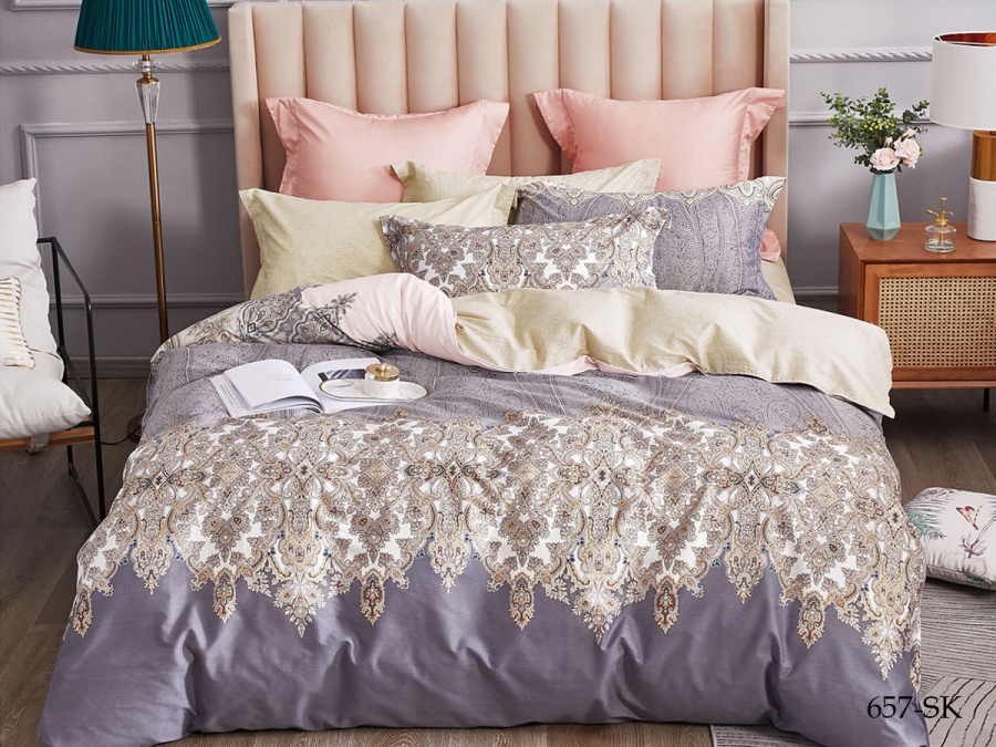 КПБ Cleo сатин набивной "Satin de Luxe" полуторный 150*210*1 160*230*1(±5) 70*70*2(±2) (15/657-SK, Узоры, Мультиколор)