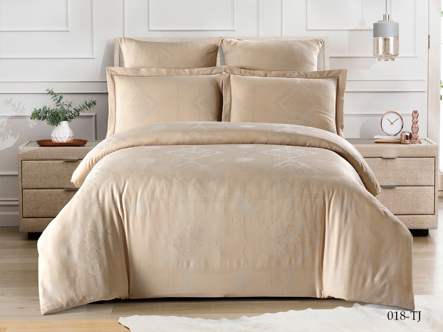 КПБ Cleo "Tencel Jacquard" двуспальный 180*210 230*250*1(±5) 50*70+5*2(±2) 70*70*2(±2) (21/018-TJ, Узоры, Бежевый)