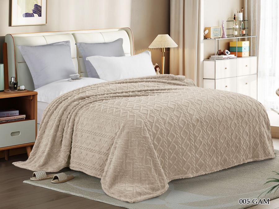 Плед Cleo "Gammi" велсофт полуторный 150*200 (150/005-GAM, Геометрия, Бежевый)