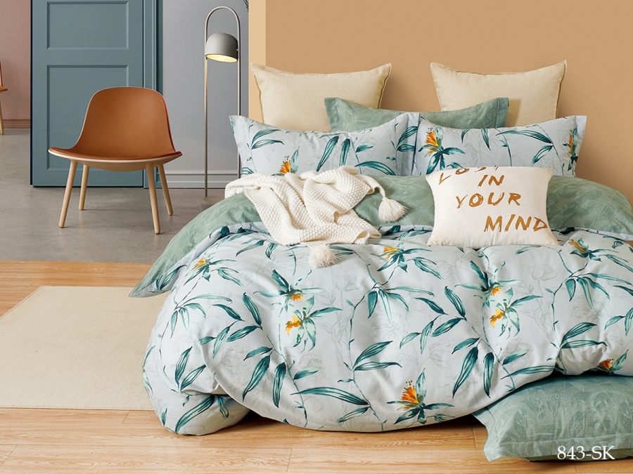 КПБ Cleo сатин набивной "Satin de Luxe" полуторный 150*210*1 160*230*1(±5) 50*70*2(±2) (16/843-SK, Растения, Мультиколор)