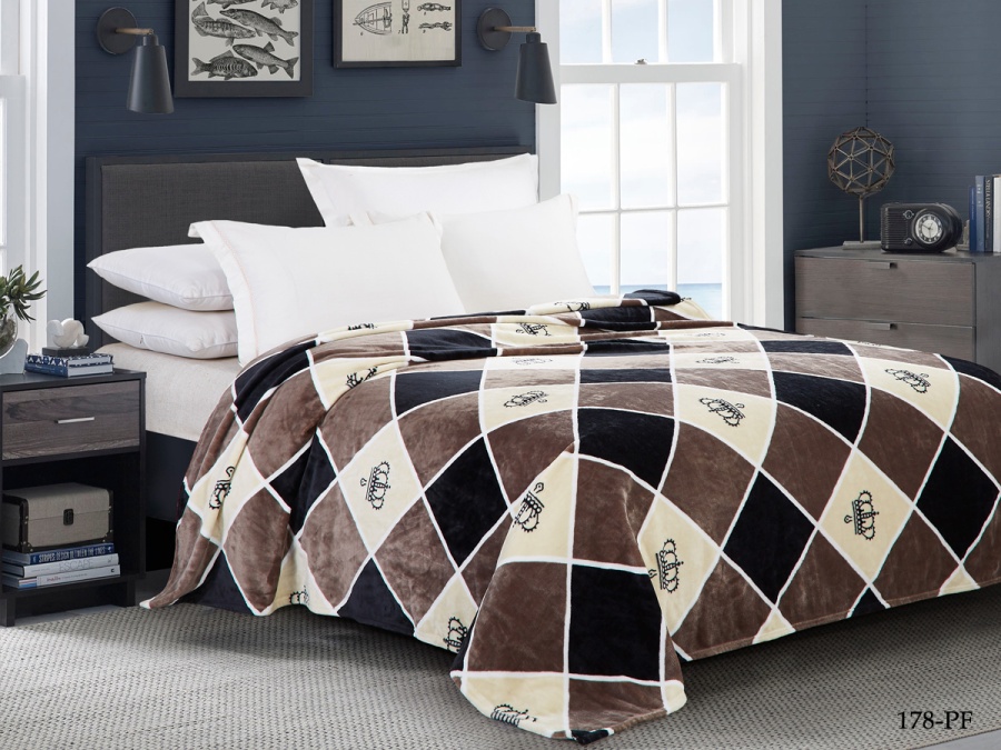 Плед Cleo "California" велсофт евро 200*220 (200/178-pf, Клетка, Коричневый)